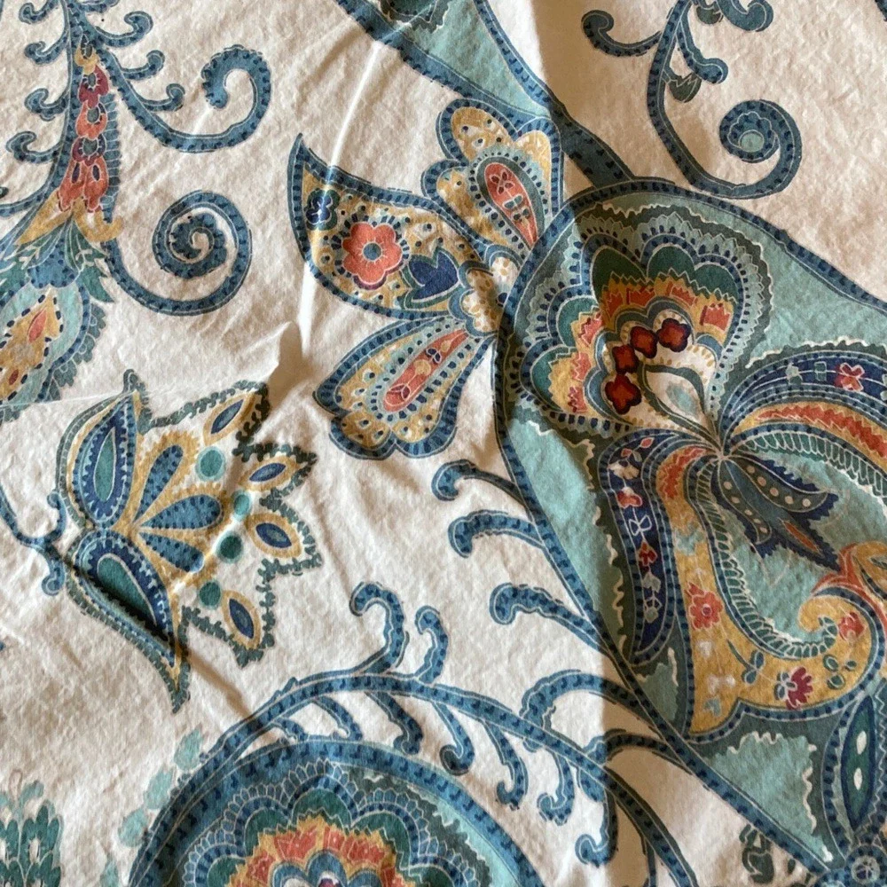 Pottery Barn Paisley Print Pillowcase Pillow Cover Set  23x28 Blues Green Orange